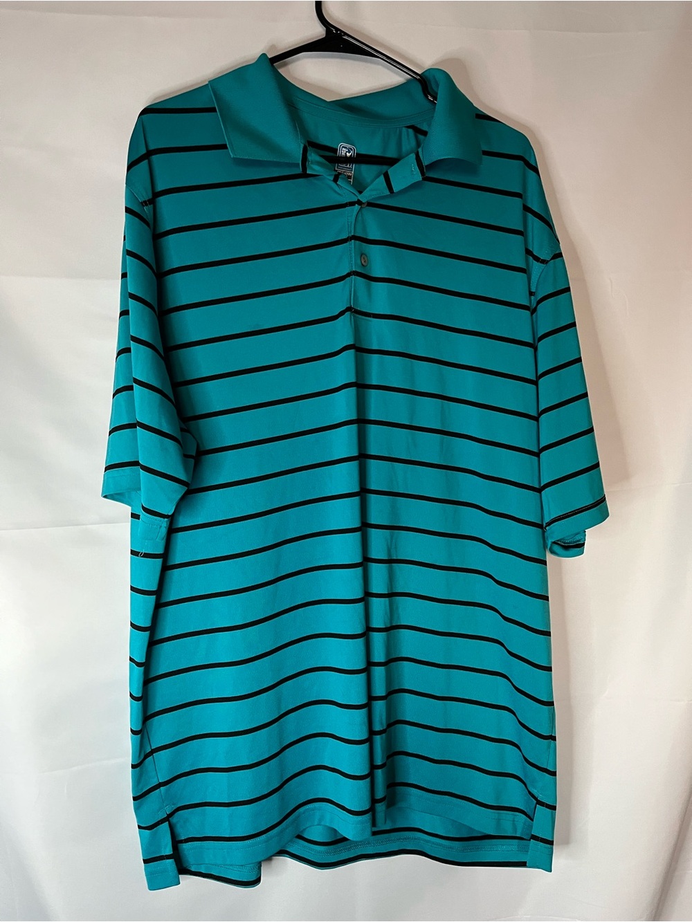 PGA Tour Teal Polo with Black Stripe Pattern